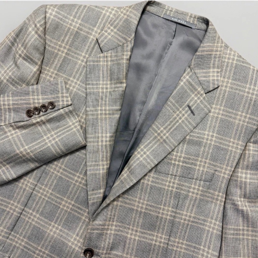 Hickey Freeman Cashmere Blazer Jacket Mens 44R Window Pane Gray Sport Coat USA